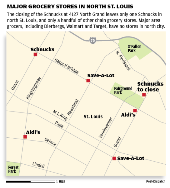 Major grocery stores in north St. Louis map